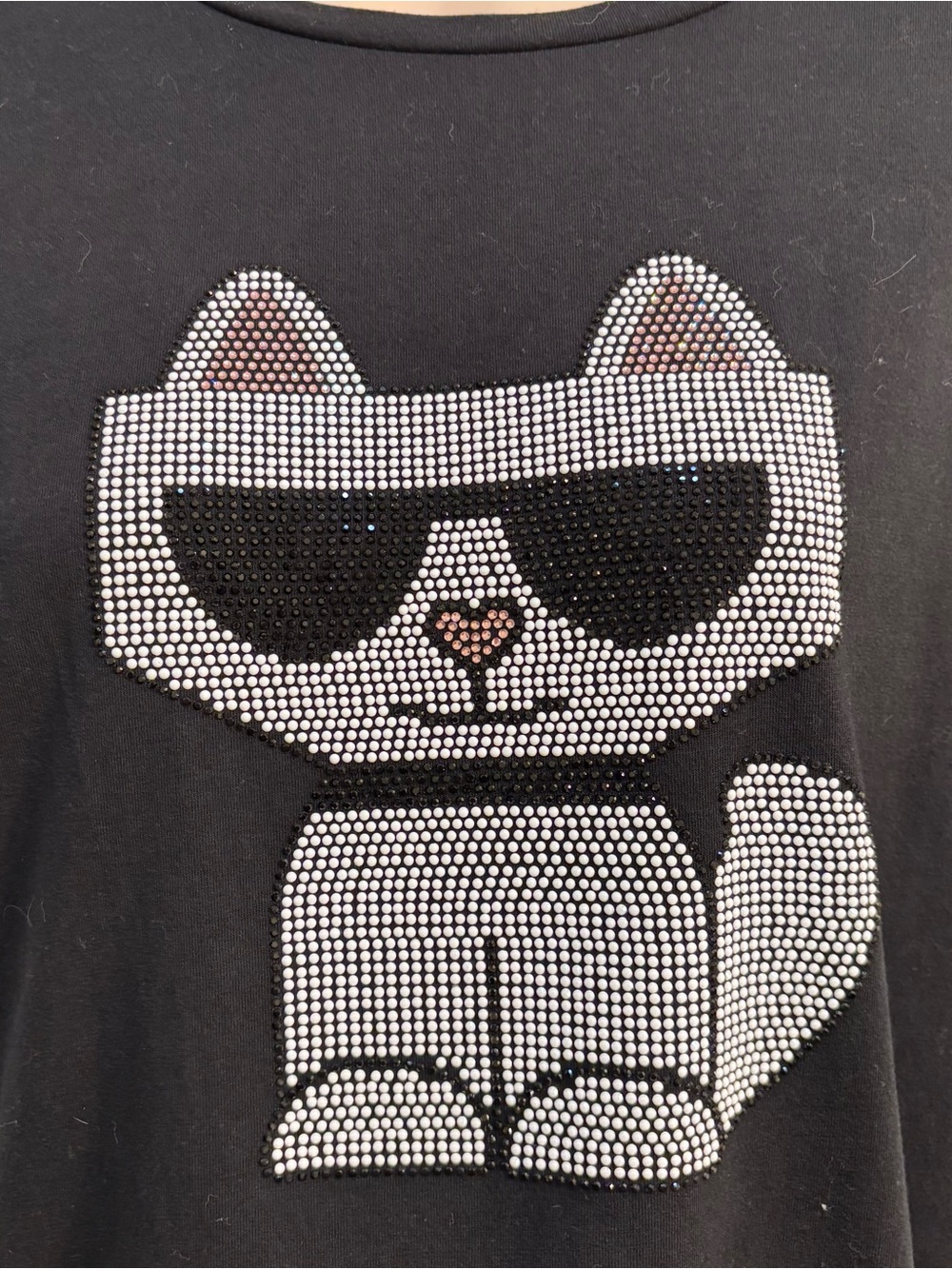 Karl Lagerfeld Paris Women's Black Rhinestone Cat Graphic Crew Neck Tee Size M - Picture 2 of 4